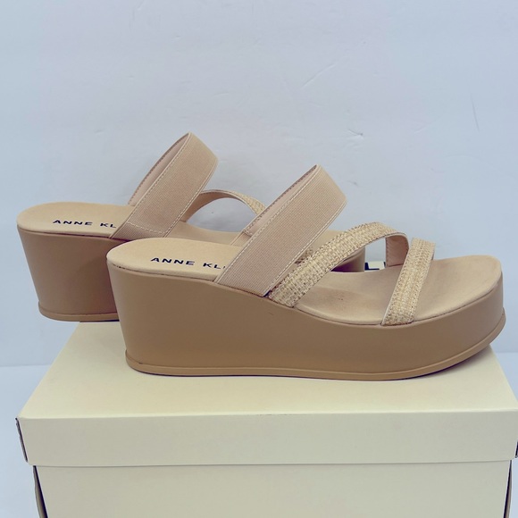 ANNE KLEIN, AKVELMA NATURAL RAFFI SLIP ONS PLATFORM ELASTIC TOP,CUSHION SOLE 9.5 - Picture 5 of 16